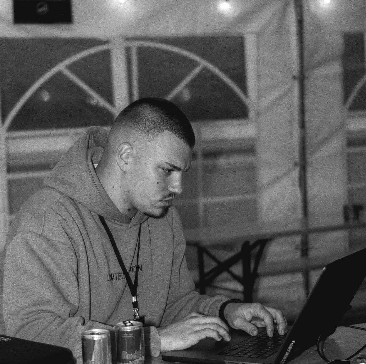 Cinematic portrait of CHRIS XHALE in a recording studio
